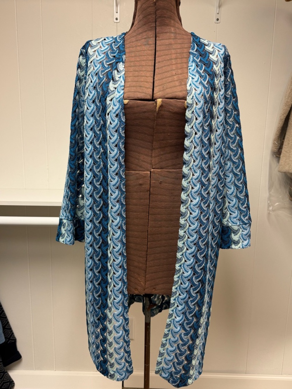 G by Giuliana Black Label Crochet Lace Knit Open Front Cardigan Duster Size L